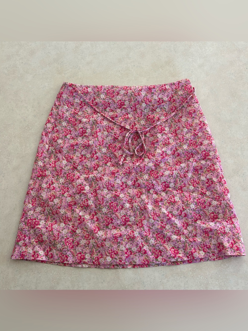 Floral Pink Mini Skirt with Tie Waist